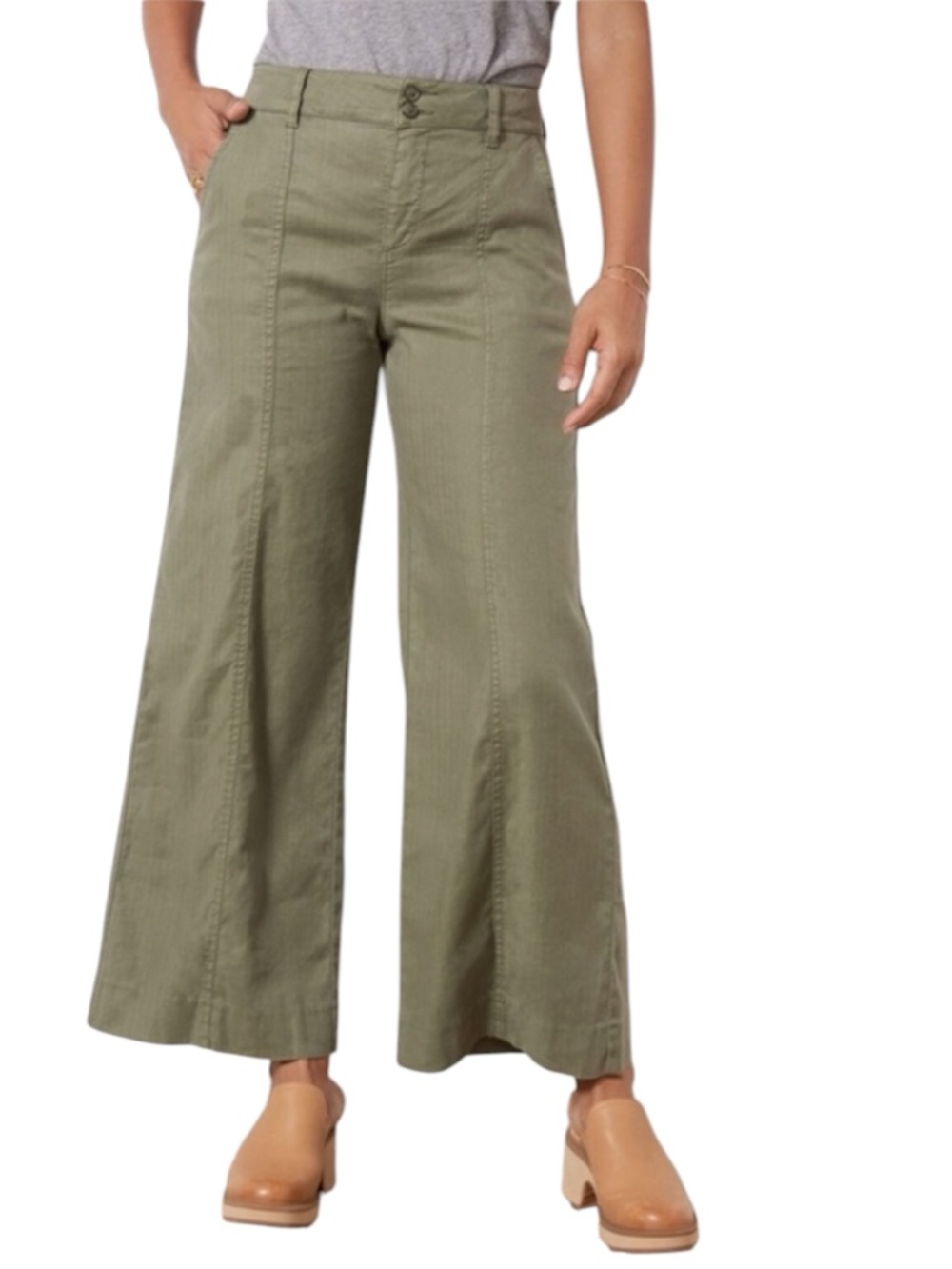 EVEREVE Melinda Wide Leg Linen Blend Trousers in Dark Olive Size 31  -- ON TREND
